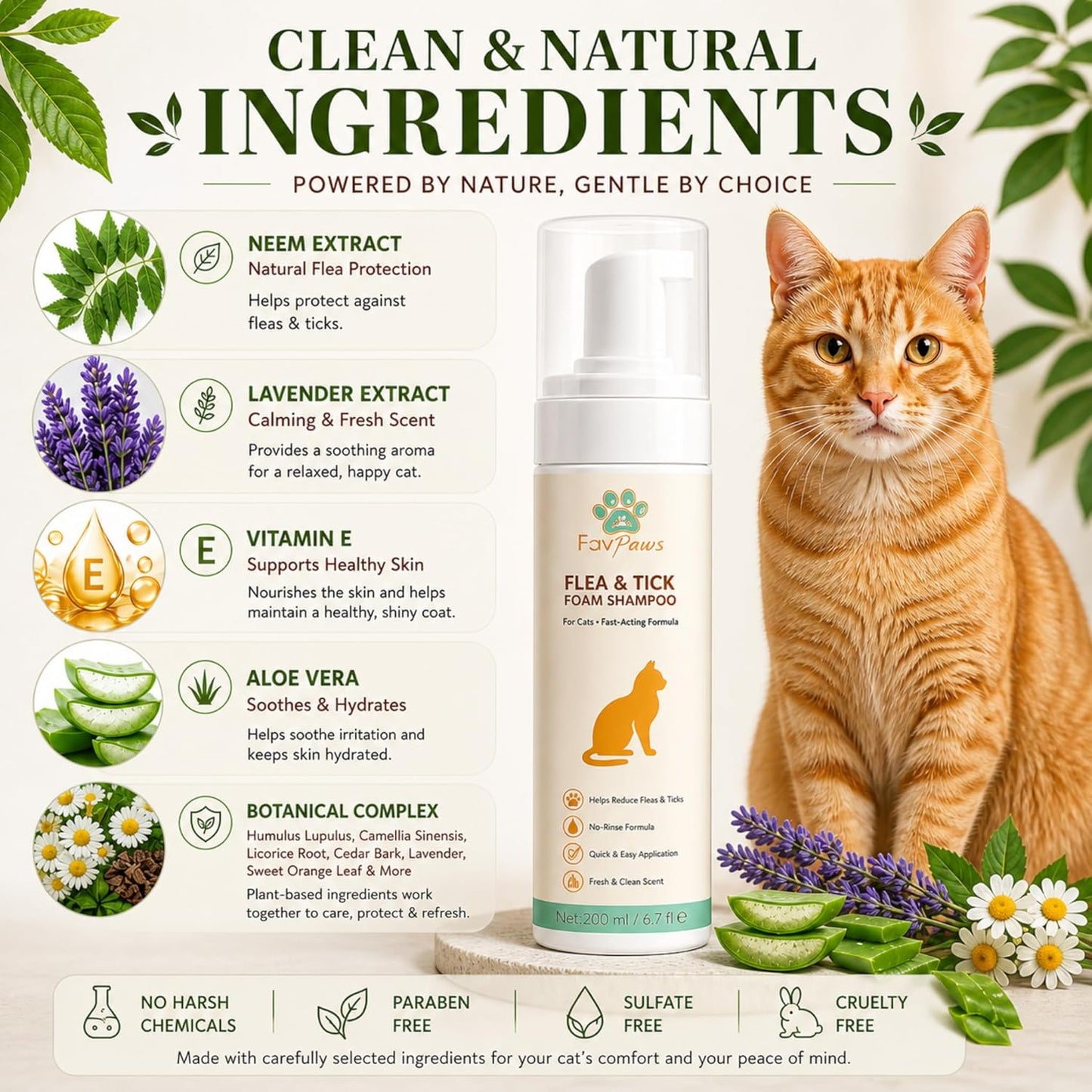 Cat Waterless Foam Shampoo Flea Tick Grooming No Rinse 6.7oz