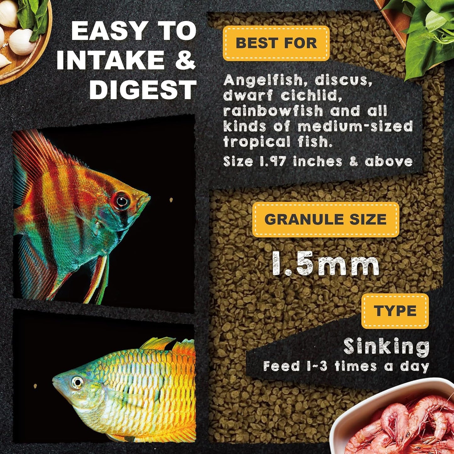 Tropical Fish Food Pellets Discus Angelfish Cichlids Color Enhance 4.6oz