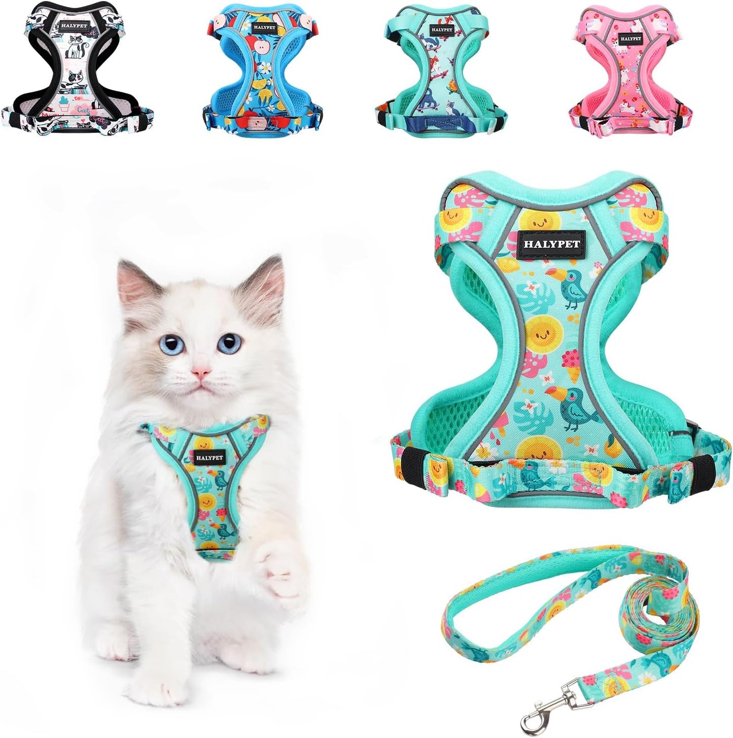 Cat Harness and Leash Set Escape Proof Reflective Adjustable Vest H603 Pro Green Tropics X-Small (4-6Lb)
