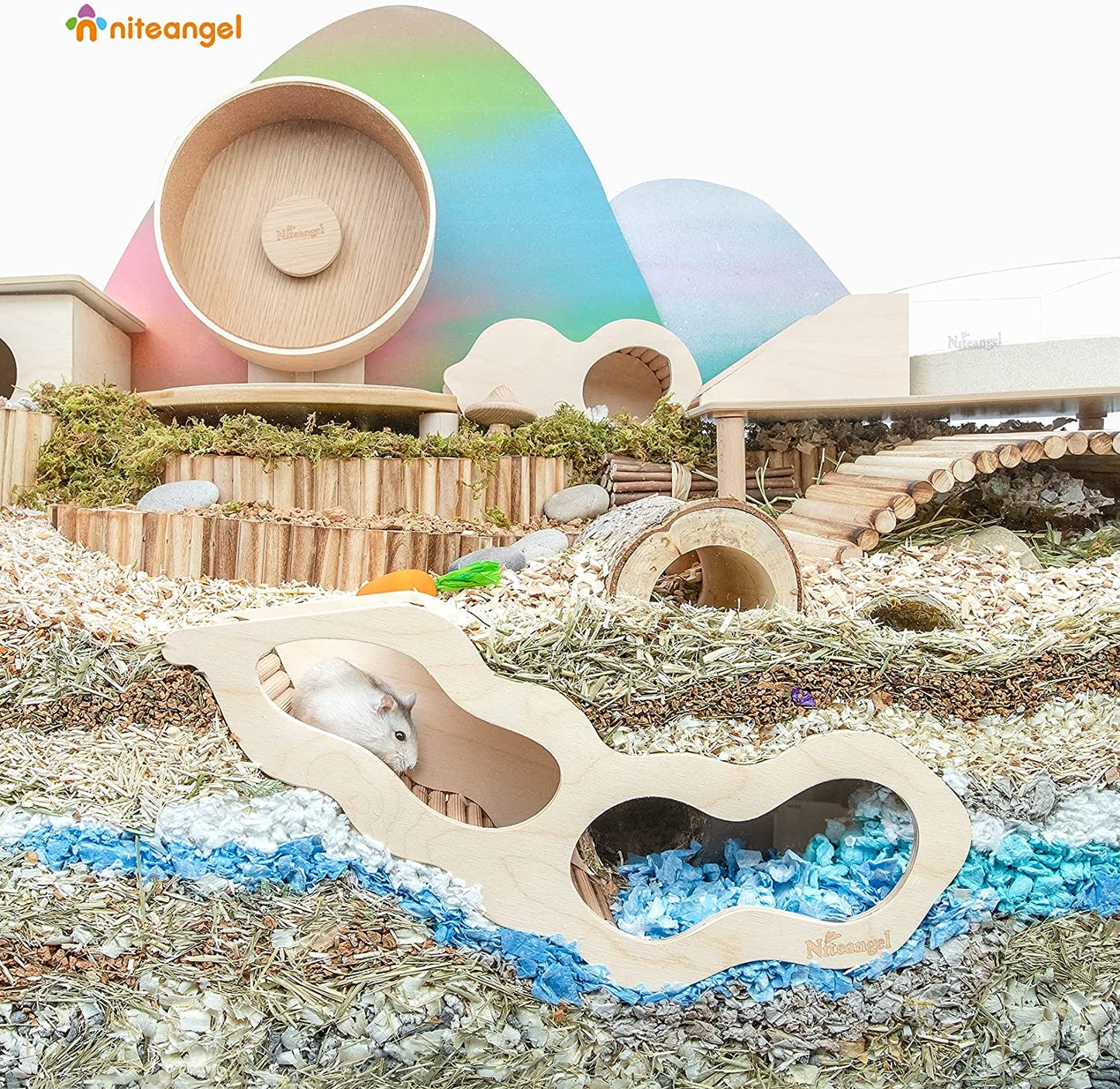 Hamster House Hideout Ladder Wooden Small Pet Hut Gerbil Mouse Tunnel Toy