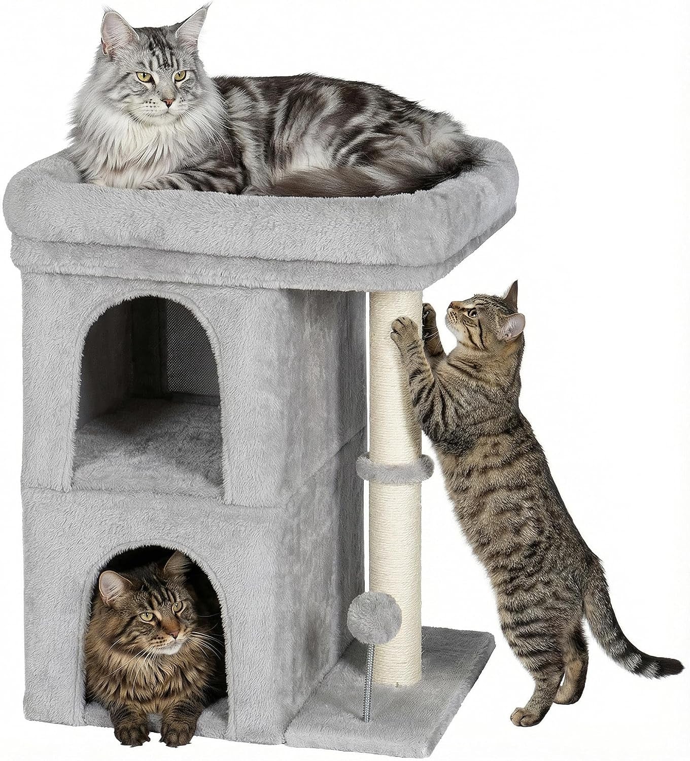 Cat Tree for Large Cats 24in Tower with Perch Condos Scratching Post 24''Light Grey