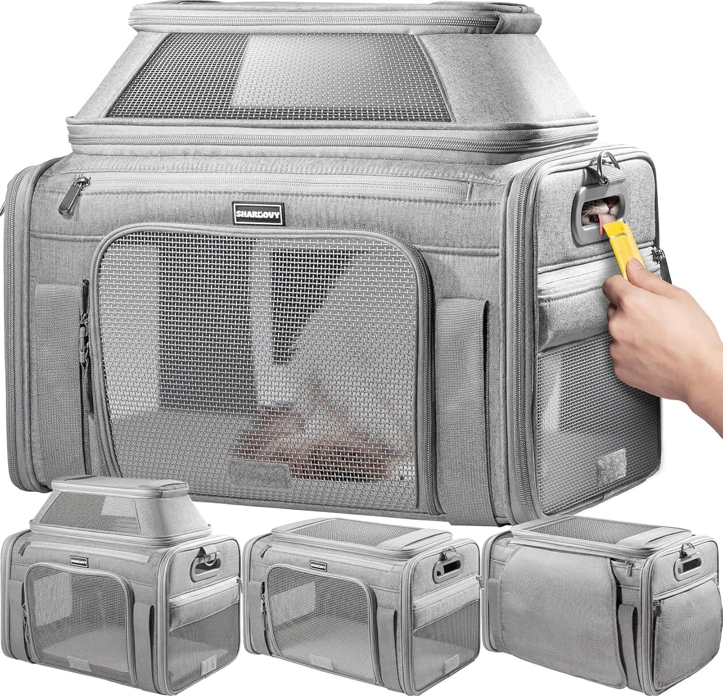 Expandable Pet Carrier Airline Approved Soft Sided Cat Dog Carrier Grey