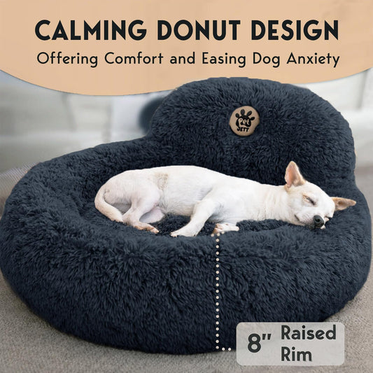 Medium Calming Dog Bed 30in Donut Plush Washable Bed Up to 45lbs