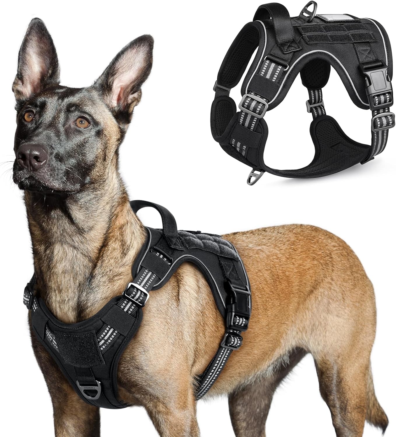 No Pull Tactical Dog Harness Molle Vest Adjustable Medium Large Dogs Black Large