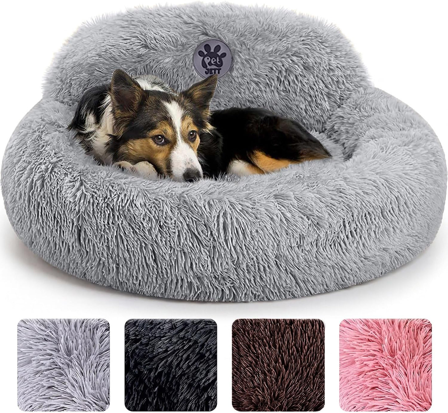 Medium Calming Dog Bed 30in Donut Plush Washable Bed Up to 45lbs Bright Grey Medium - 30”L X 30”W X 8”Th