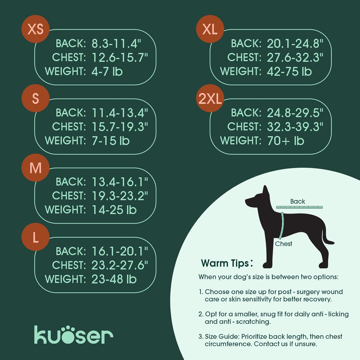 Kuoser Recovery Suit for Dogs & Cats – Soft Cotton Surgery Suit, XS–2XL