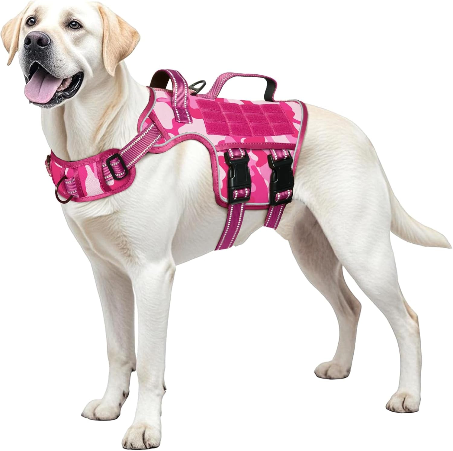 No Pull Tactical Dog Harness Heavy Duty Molle Vest for Medium to XLarge Dogs Pink Camo L(Neck:18-24",Chest:25-36"),45-80 Lbs