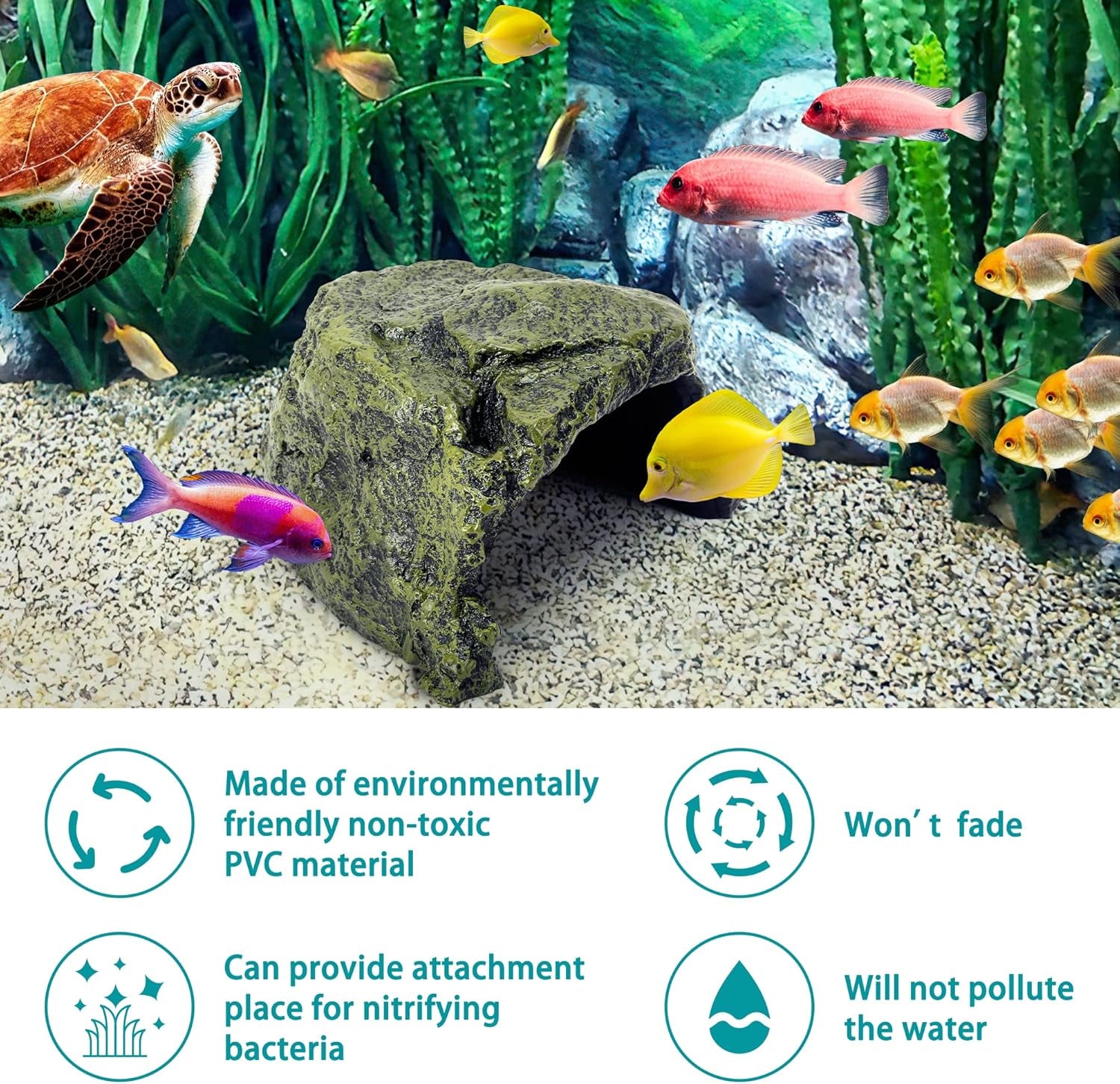 Reptile Rock Hide Cave Natural Resin Habitat for Lizards Turtles Fish