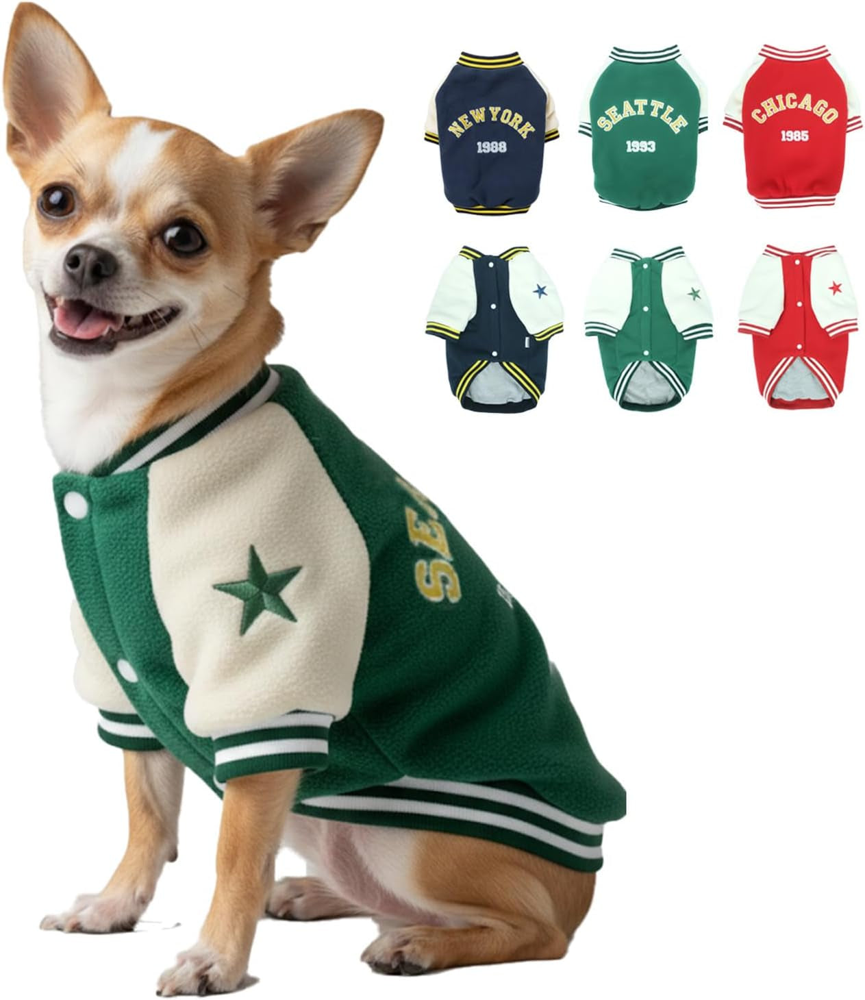 Warm Dog Varsity Jacket Heavyweight Fleece Pet Coat Small-4XL Dark Green Small