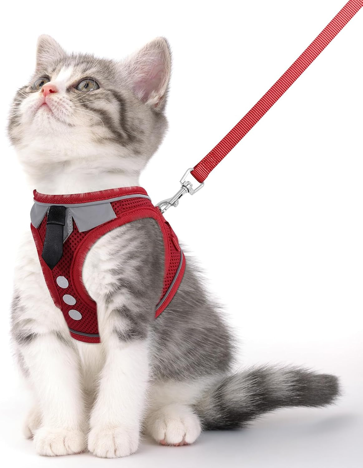 Escape Proof Cat Harness and Leash Set Reflective Adjustable Vest Red
