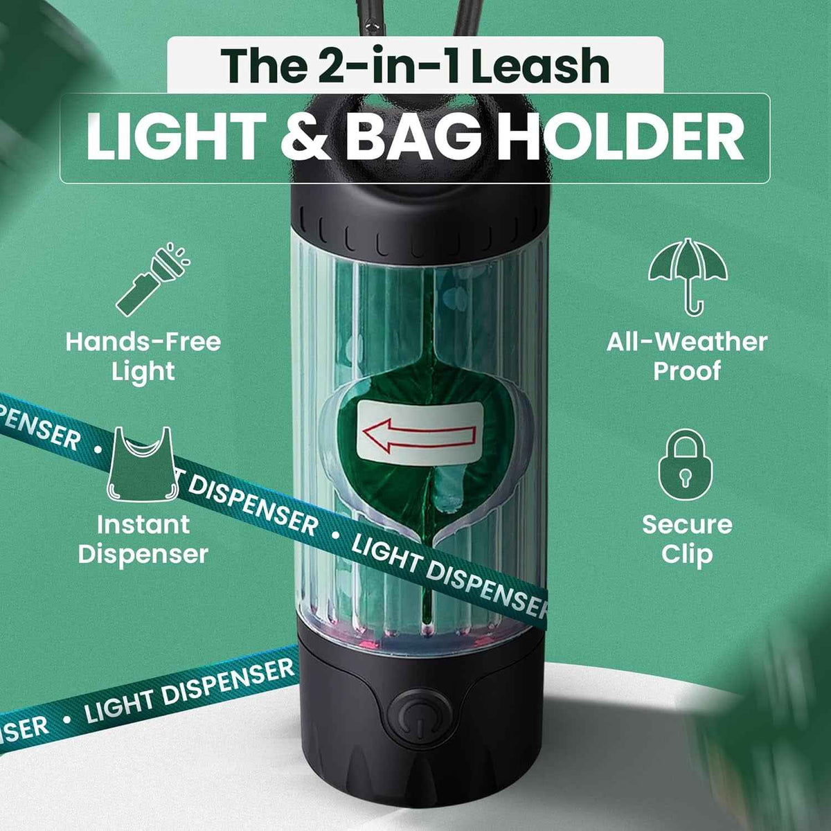 Dog Poop Bag Dispenser LED Flashlight USB C Rechargeable 45 Bags