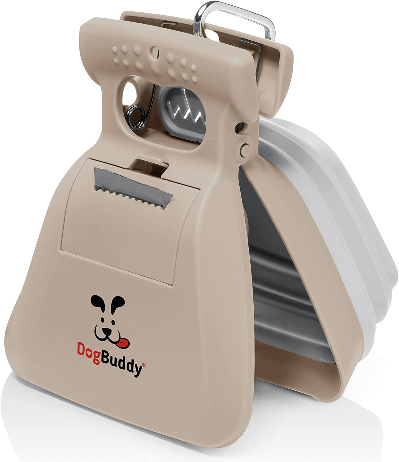 Portable Dog Pooper Scooper with Bag Holder & Leash Clip for Walks Taupe Large