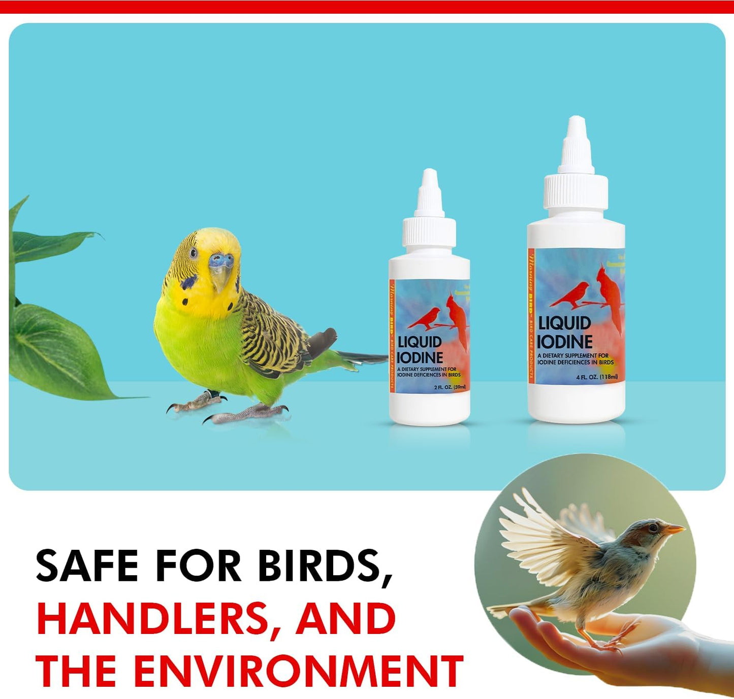 Liquid Iodine Supplement for Birds Feather Thyroid Support 4oz