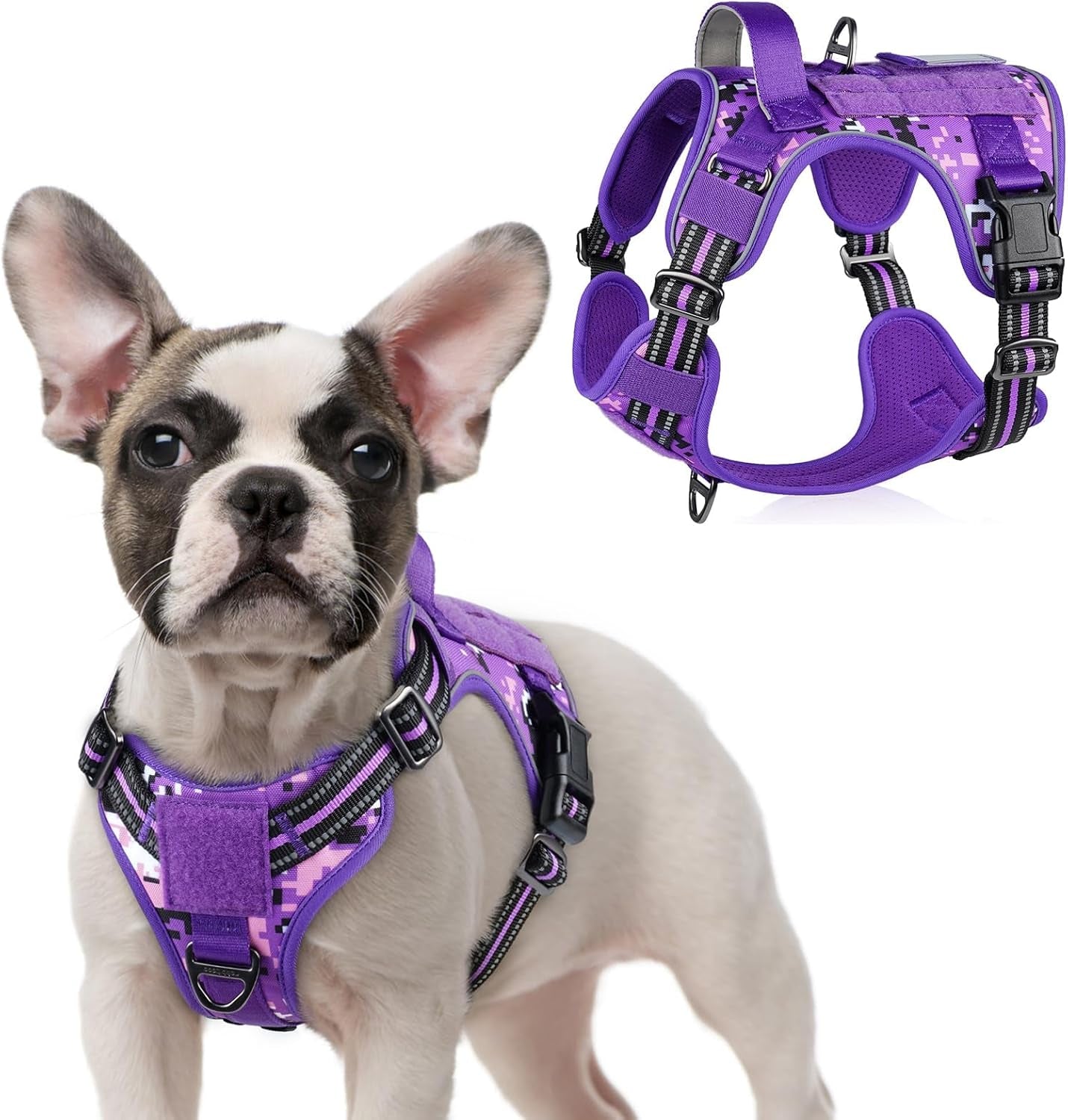 No Pull Tactical Dog Harness Molle Vest Adjustable Medium Large Dogs Purple Camo Small