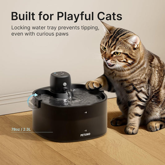 Wireless Cat Water Fountain Cordless 2.3L Motion Sensor Quiet