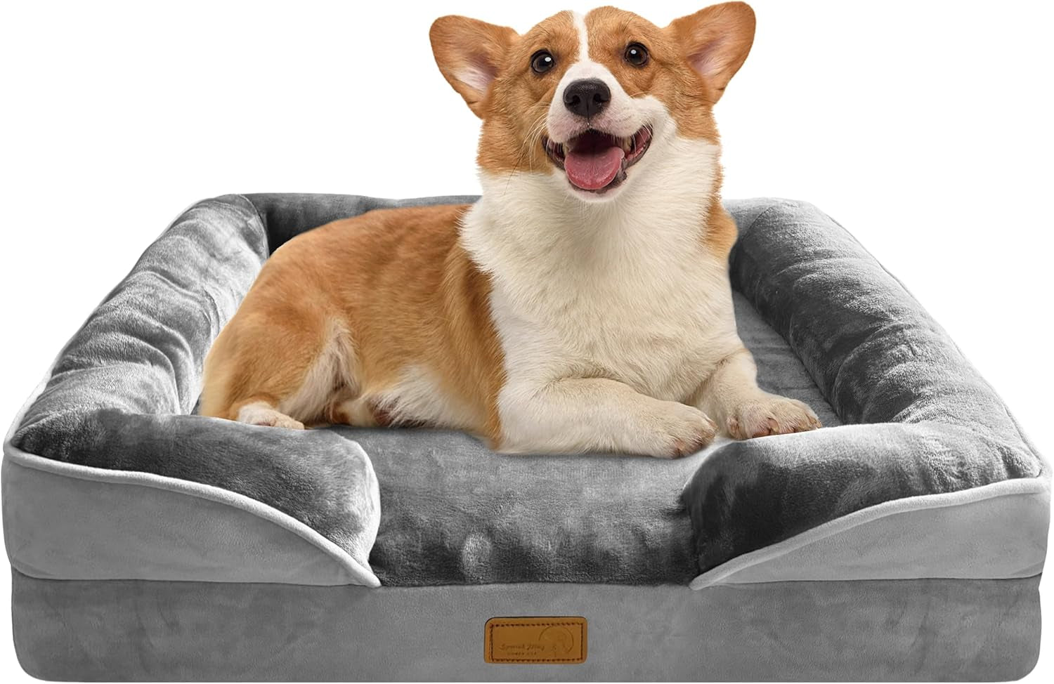 Orthopedic Dog Bed Sofa with Bolster Washable Cover Waterproof Liner Grey 28.0"L X 23.0"W X 6.5"Th
