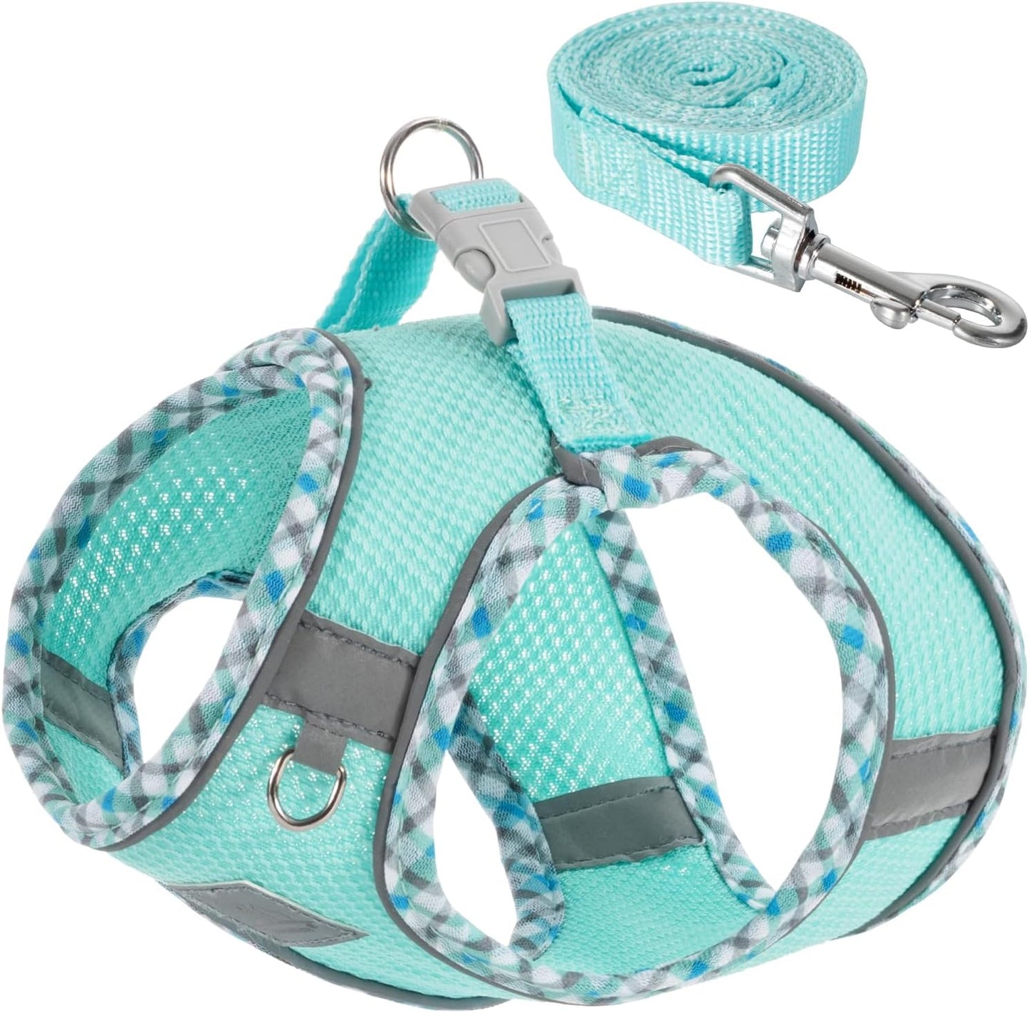 Dog Harness and Leash Set No Pull Reflective Step In Adjustable Small Dogs Cats Blue-Green