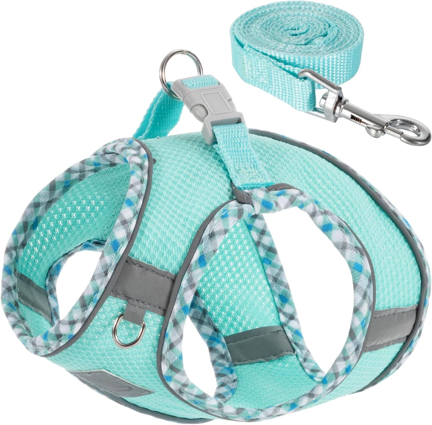 Dog Harness and Leash Set No Pull Reflective Step In Adjustable Small Dogs Cats Blue-Green