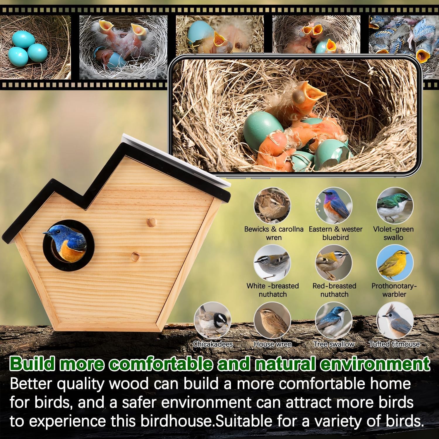 Bird House Camera Solar WiFi Smart Birdhouse HD Motion Detection 32GB
