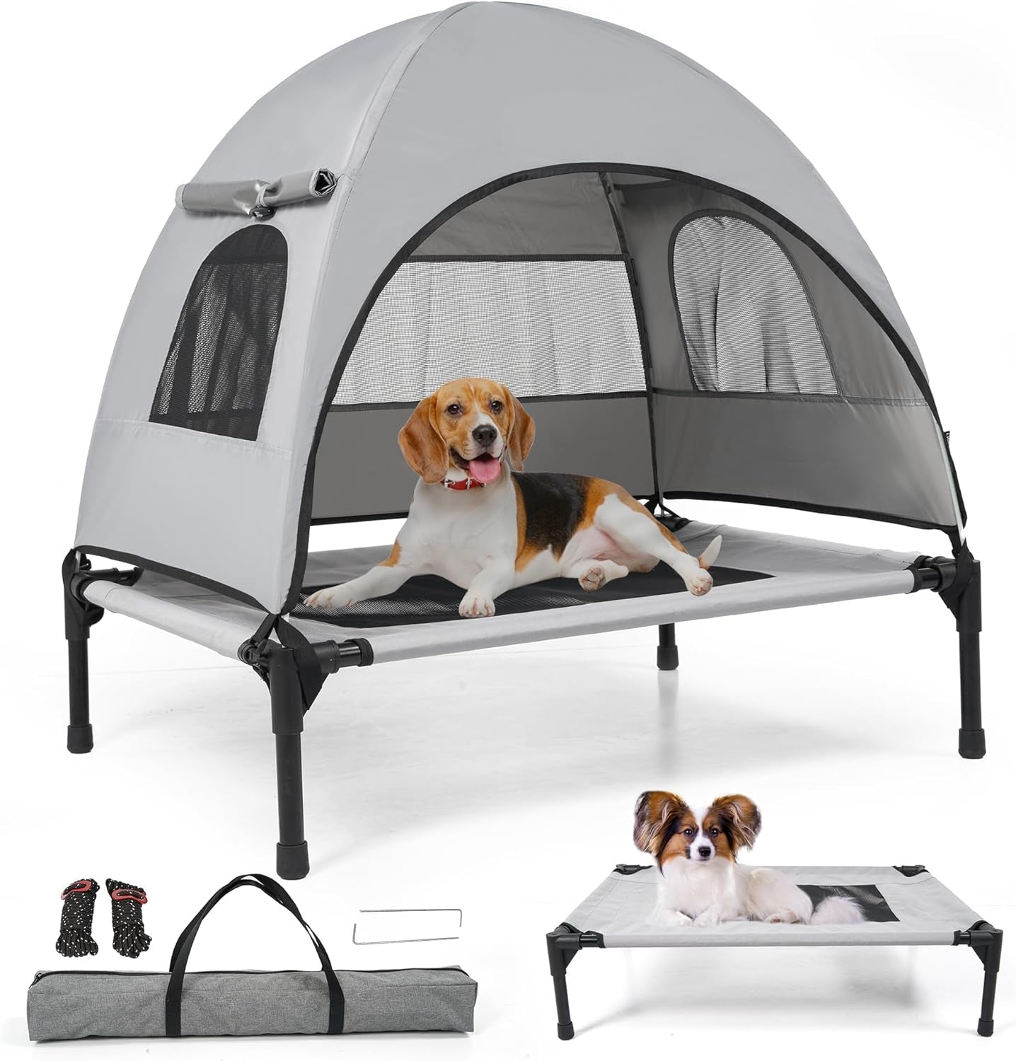 Elevated Outdoor Dog Bed with Canopy Cooling Pet Cot Camping Tent Small