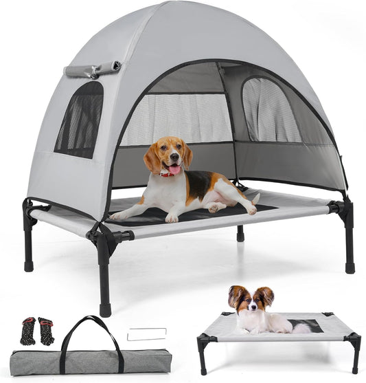 Elevated Outdoor Dog Bed with Canopy Cooling Pet Cot Camping Tent Small