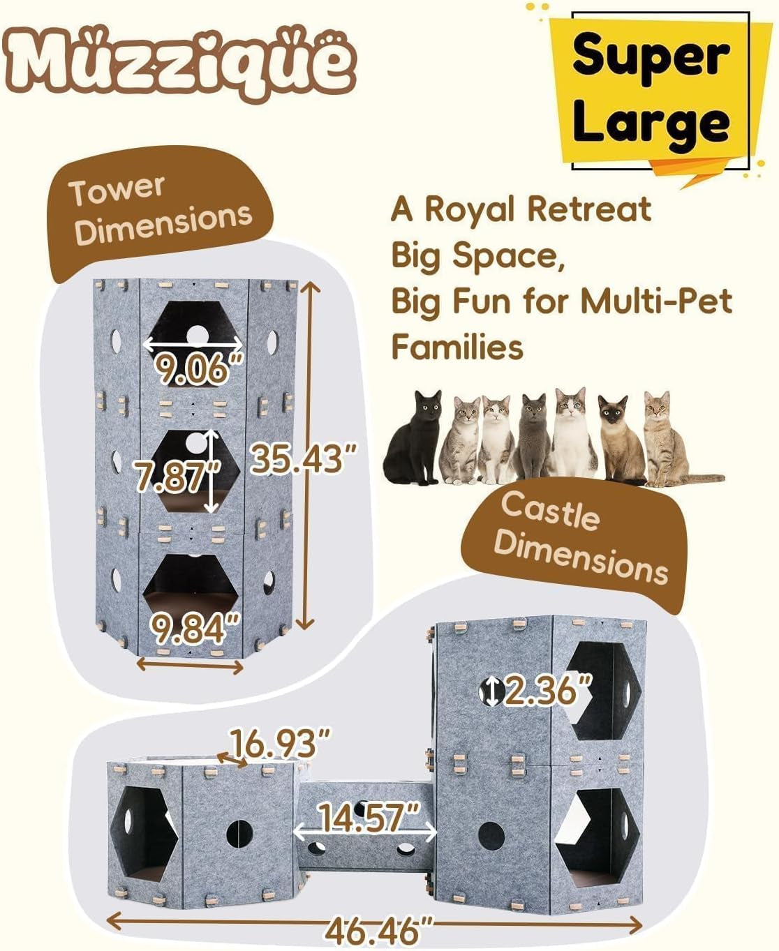 Muzzique Modular Felt Cat House & Tunnel Bed with Cleaning Brush