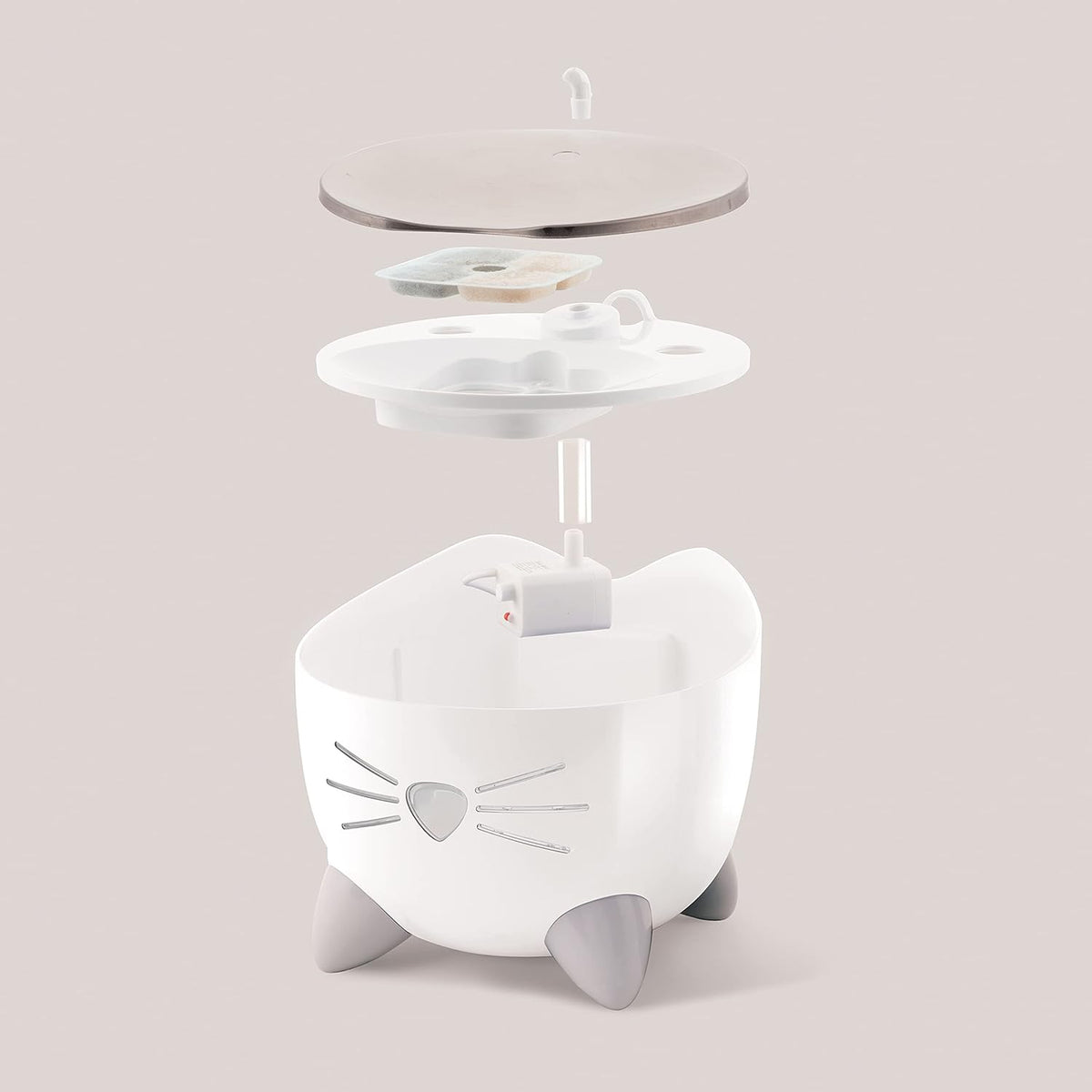 Catit PIXI Stainless Steel Cat Water Fountain 2L Triple Filter Quiet Pump