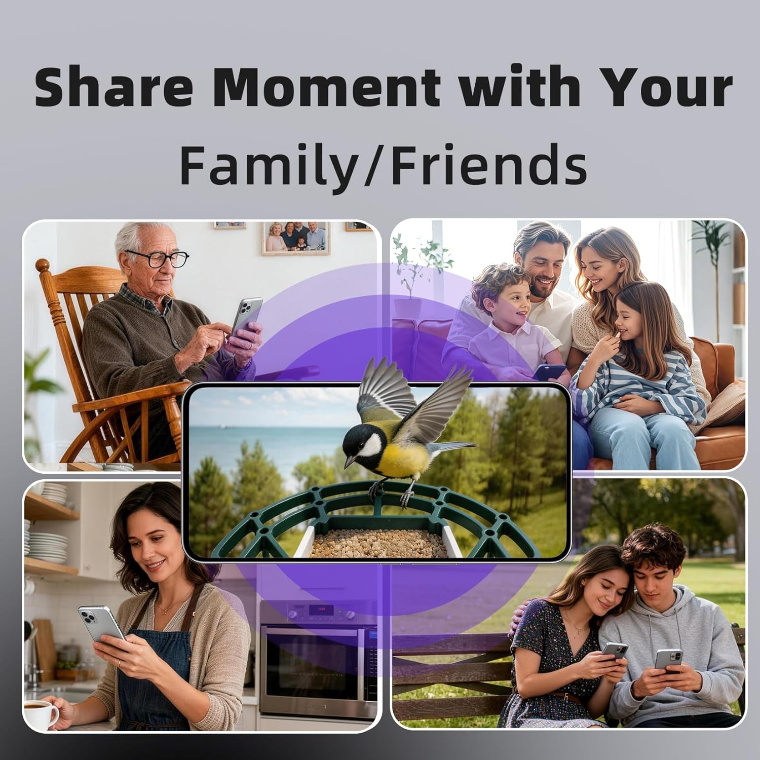 Bird Feeder Camera Solar WiFi 4MP 2.5K AI Motion Detection No Fee
