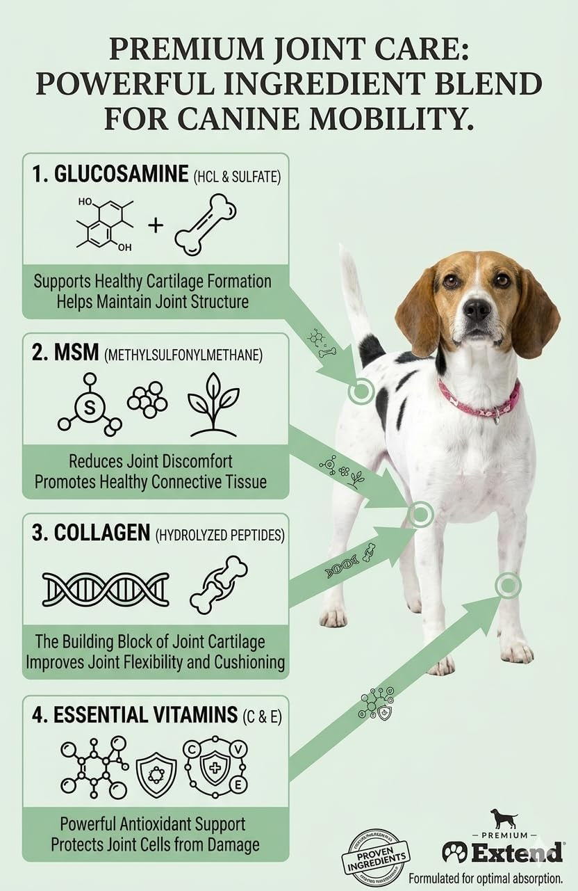 Dog Joint Supplement Powder Glucosamine Chondroitin MSM Collagen 30Ct