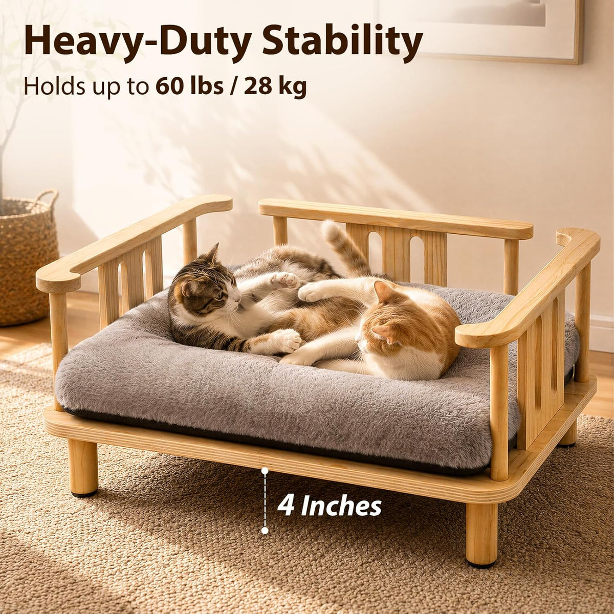 Elevated Cat & Small Dog Bed – Plush Mattress, Up to 60 lbs
