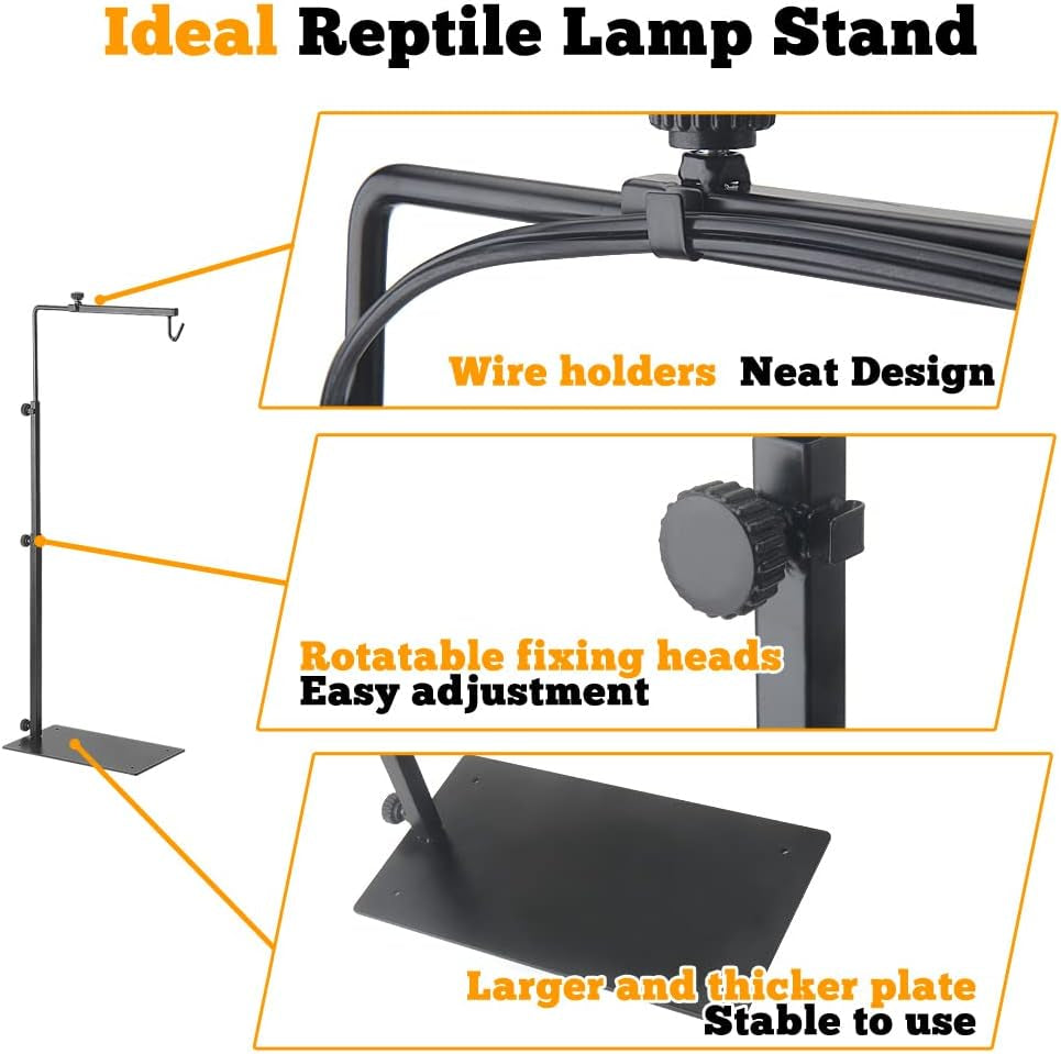 Adjustable Reptile Lamp Stand — Metal Heat Lamp Holder for Terrariums & Tanks