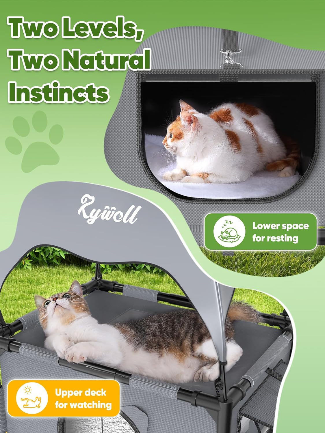 Outdoor Cat House Elevated 2 Tier Shelter with Canopy & Mesh