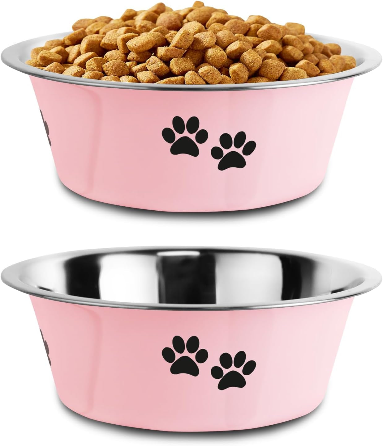 Stainless Steel Dog Bowls — Non-Slip, No-Spill Pet Food & Water Bowls | Set of 2 Pink