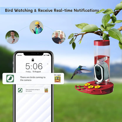 Hummingbird Feeder Camera Solar WiFi Smart AI Motion Detection 20oz