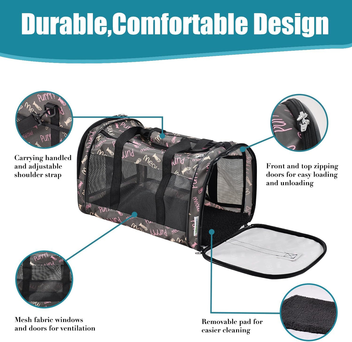 Soft-Sided Pet Carrier for Cats & Small Dogs, 22 lb, 19-Inch