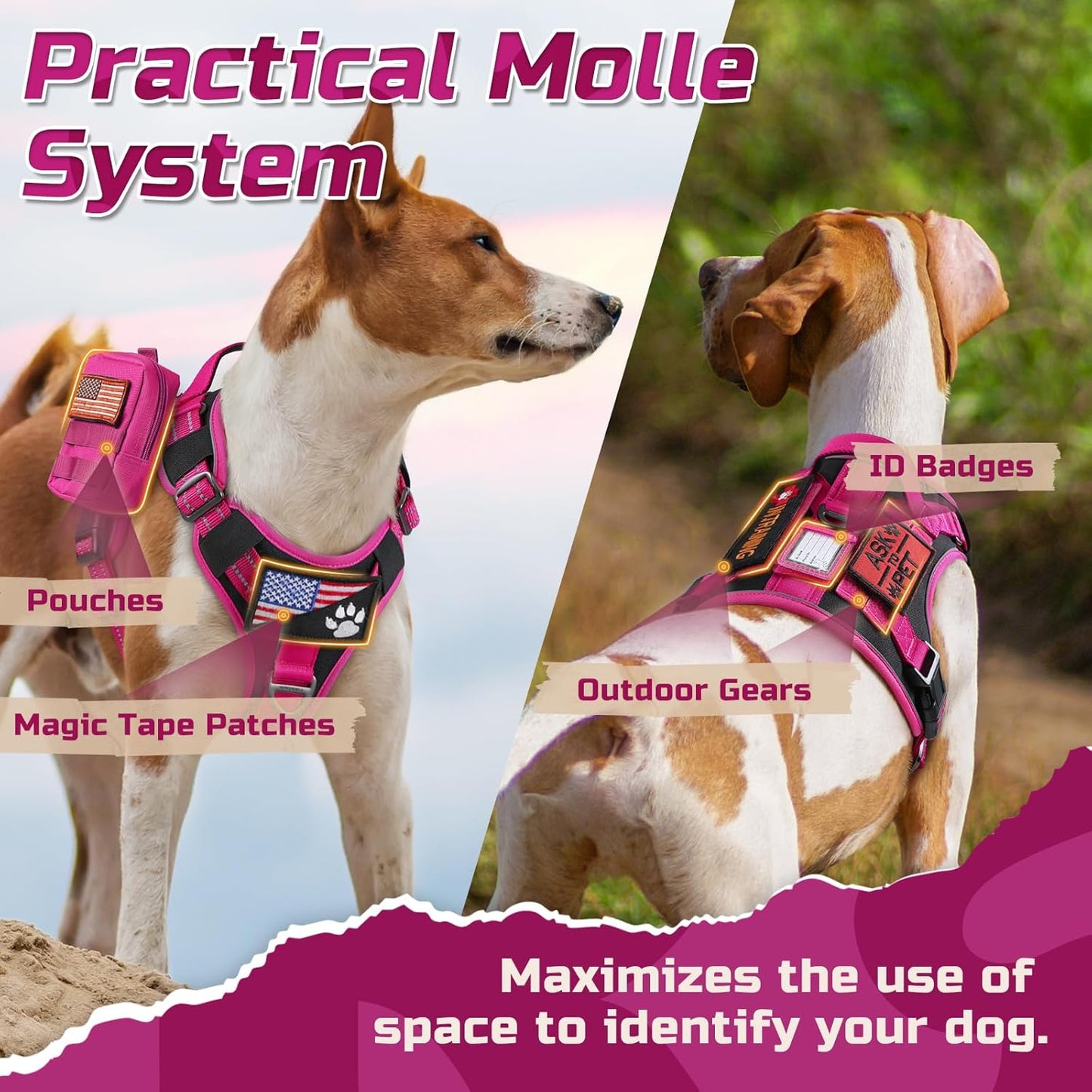 No Pull Tactical Dog Harness Molle Vest Adjustable Medium Large Dogs