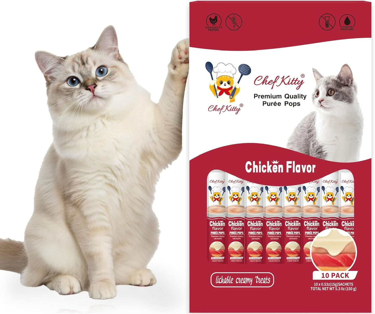 Lickable Cat Treats Grain Free Taurine High Protein Puree Toppers 20 Tubes