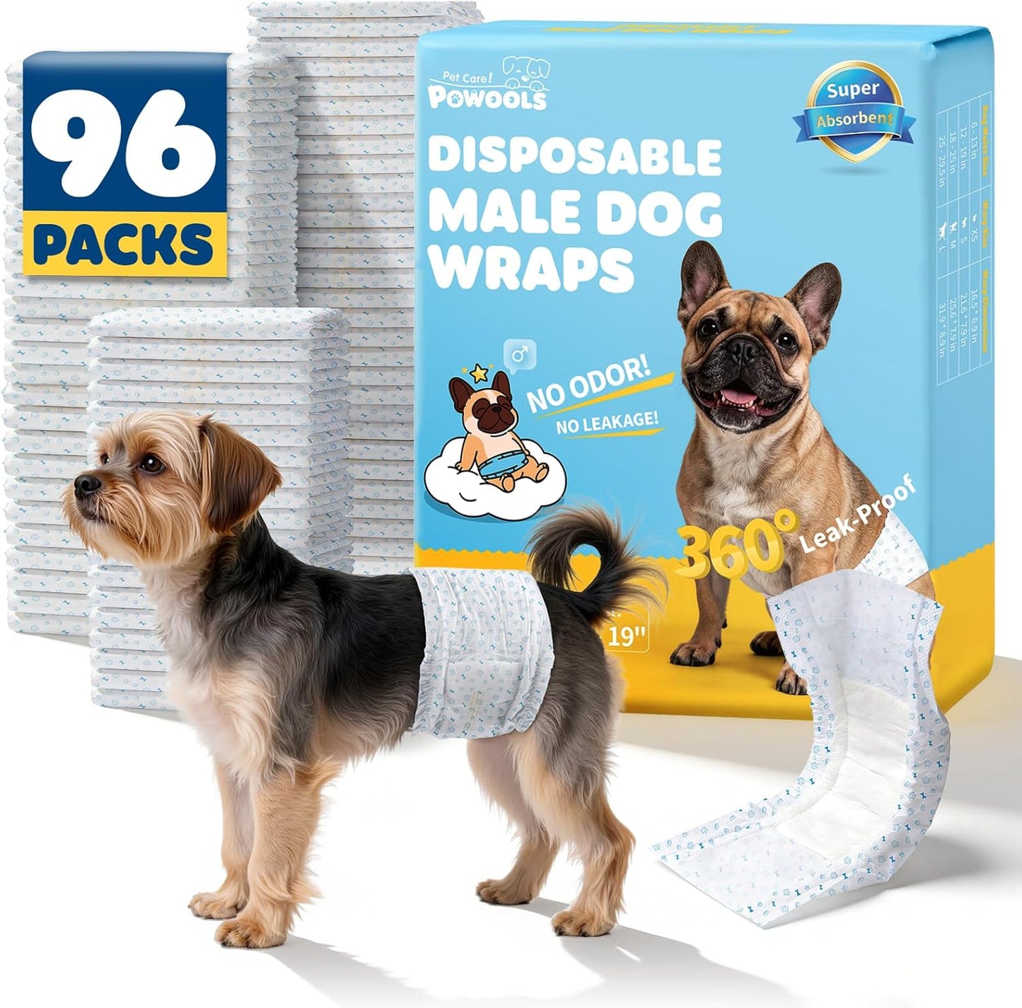 Male Dog Diapers 96 Count Small Belly Bands Leakproof Absorbent Wraps Small - 96 Packs