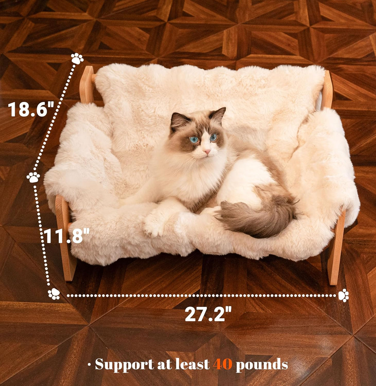 this is offered in 3 different colors. title: CHEERHOME PETS Elevated Cat Couch Bed for Indoor Cats, Wooden Cat Sofa with Removable Washable Fluffy Cover Raised Kitty Lounge Chair Suitable for Puppy(Cat Sofa Off-White) description: 