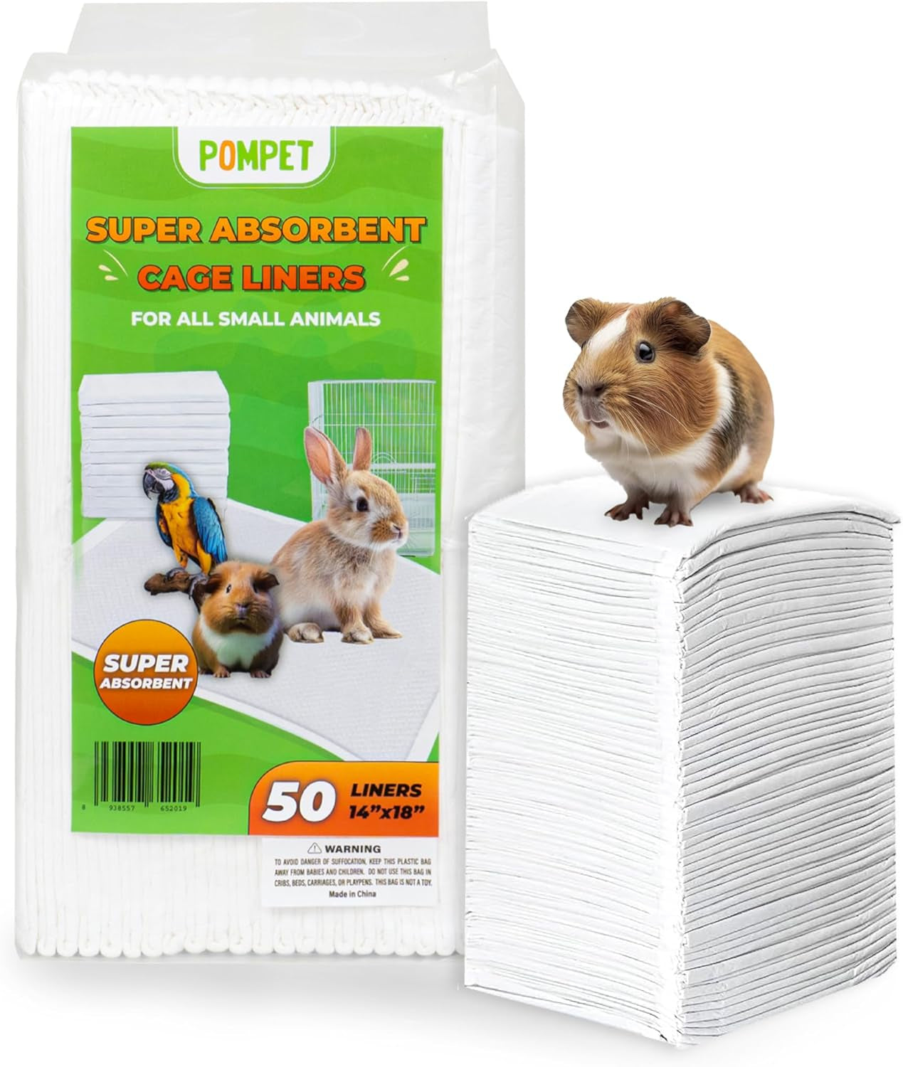 Guinea Pig Cage Liners Disposable 50 Pack Absorbent Small Pet Pads 14x18