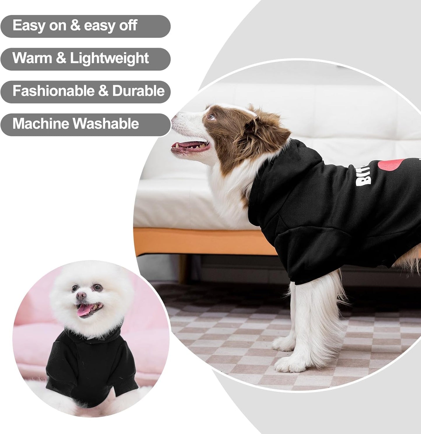 Dog Hoodie Sweatshirt with Leash Hole Warm Pet Clothes XS-XXL Dogs