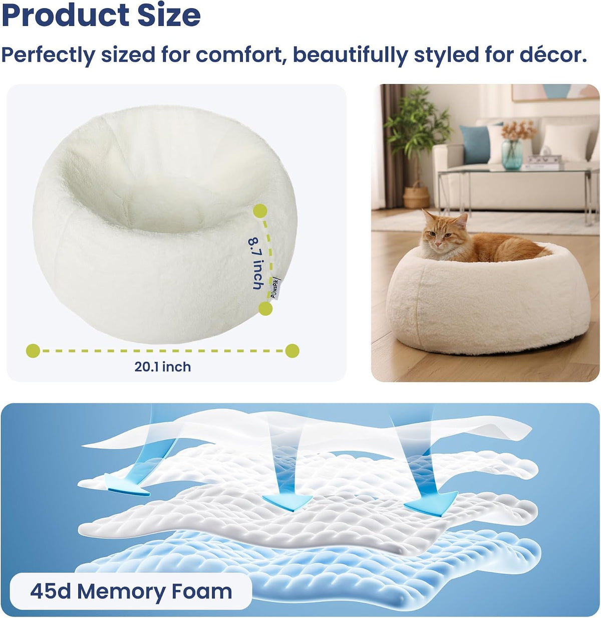 Orthopedic Cat & Small Dog Bed – Memory Foam, Faux Fur