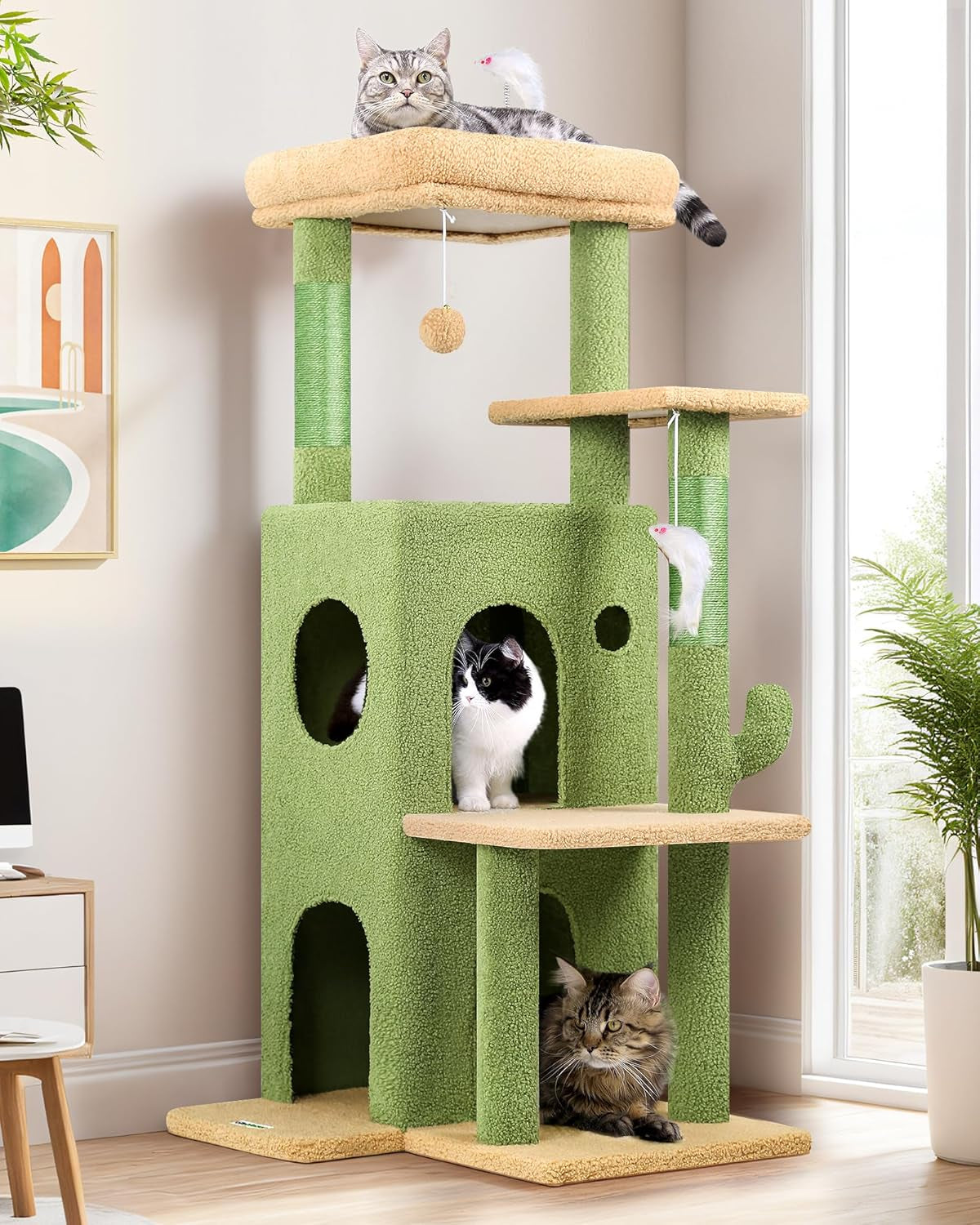 50-Inch Cat Tree Tower for Large Indoor Cats with Scratching Post & Caves