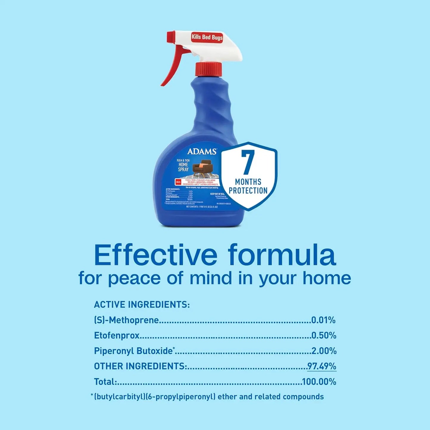 Adams Flea & Tick Home Spray – Kills Fleas, Eggs, Ticks, Bed Bugs & More, 24 oz