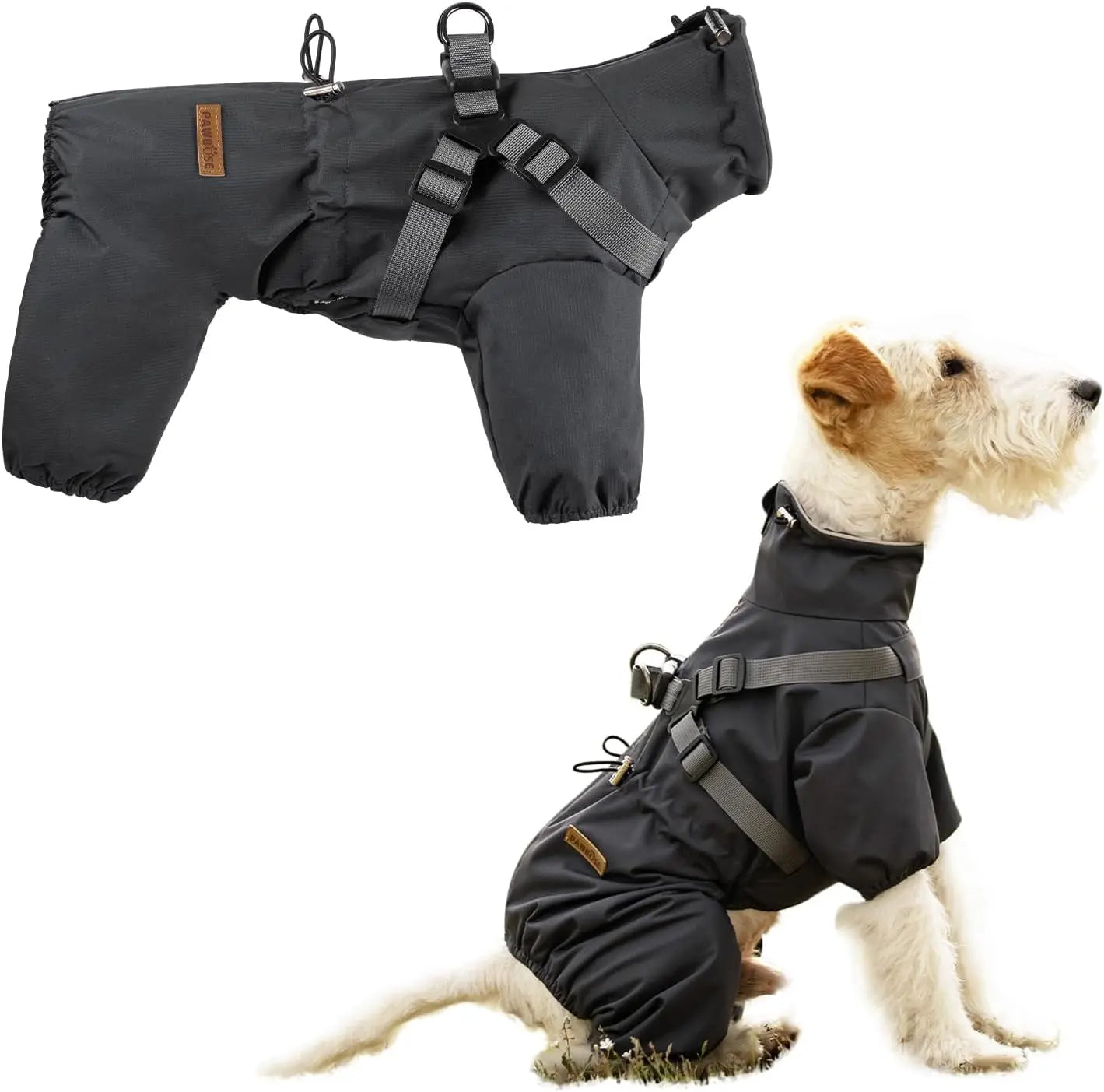 Adjustable Waterproof Dog Raincoat with Harness Reflective 4-Leg Jacket S–5XL Grey
