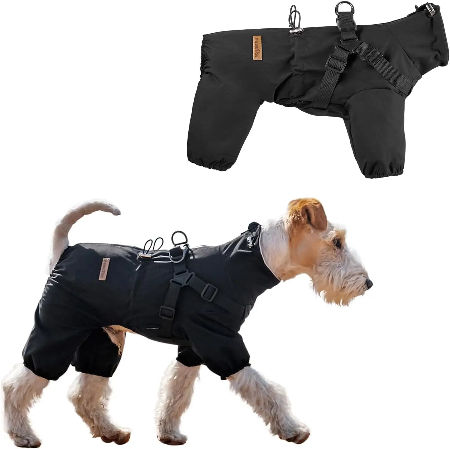 Adjustable Waterproof Dog Raincoat with Harness Reflective 4-Leg Jacket S–5XL Black
