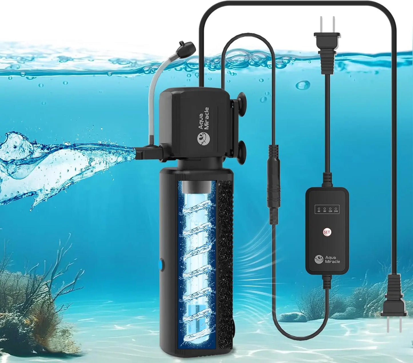 Aquarium Filter with UV Light Timer 400GPH Fish Tank Filter 10–200 Gal For Aquariums 10-30 Gal(Sv-500)