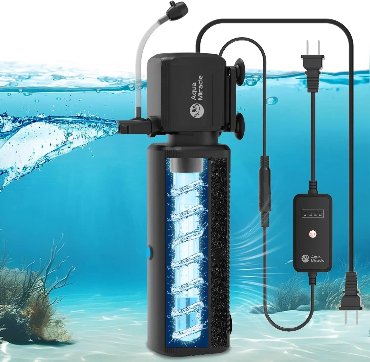 Aquarium Filter with UV Light Timer 400GPH Fish Tank Filter 10–200 Gal