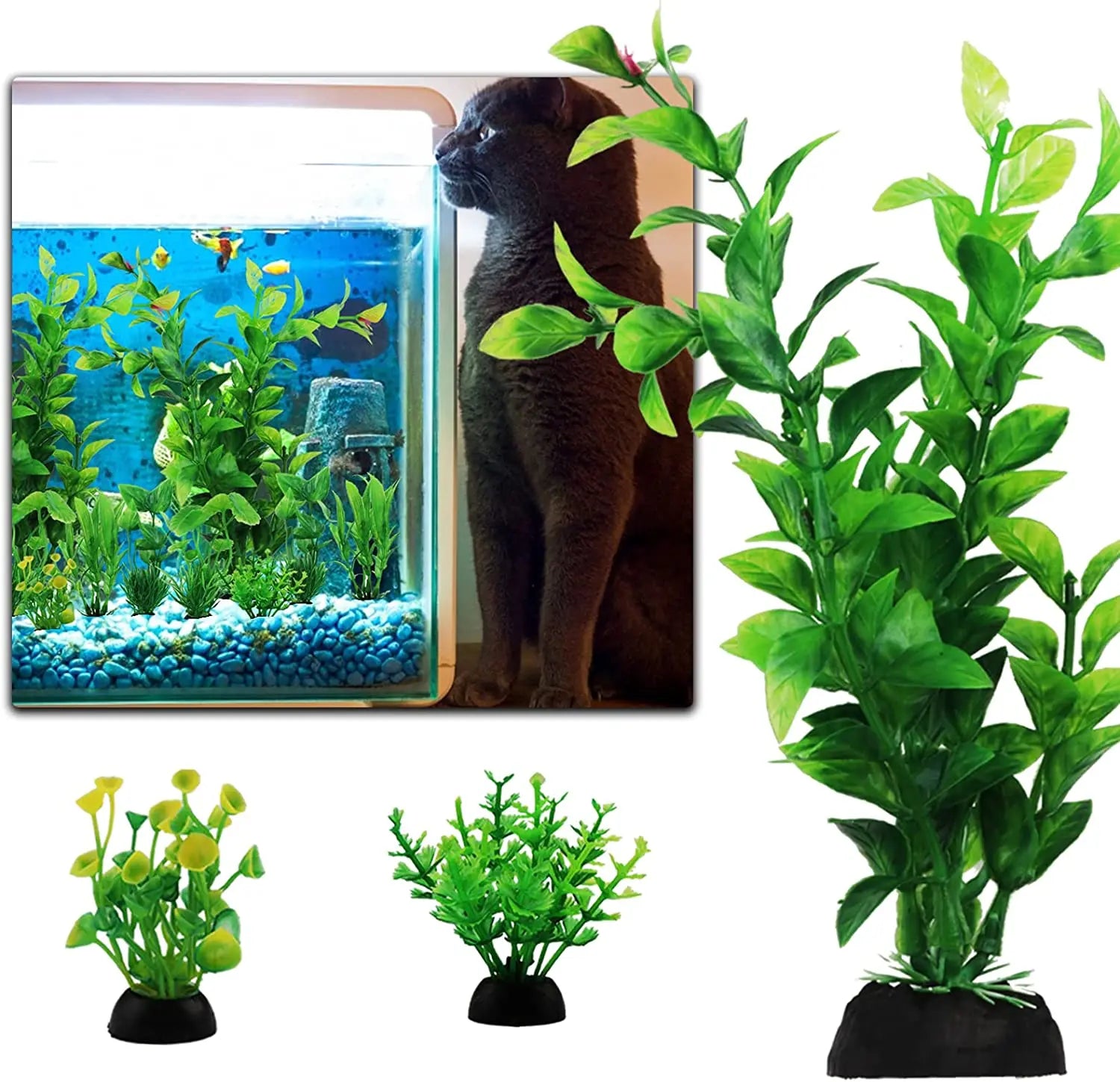 Aquarium Plants 10 Pack Fish Tank Decorations Artificial Green Plant Set
