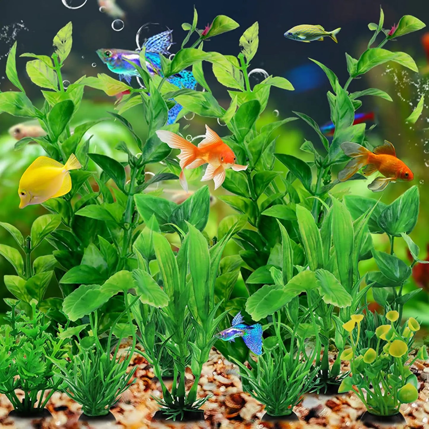 Aquarium Plants 10 Pack Fish Tank Decorations Artificial Green Plant Set